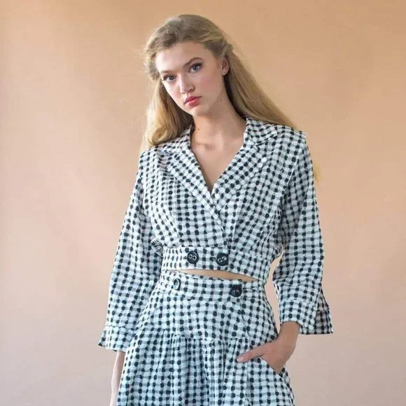 Eva Franco Black and White Checkmate Cropped Jacket - Picture 3 of 4